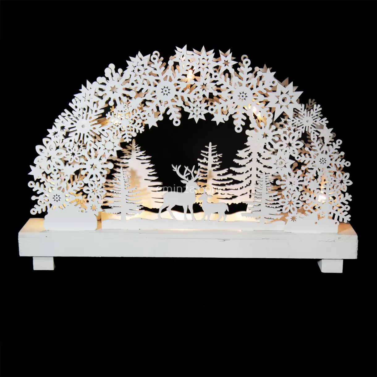 eminza Scène lumineuse en bois à piles (32 x H20 cm) Village Blanc