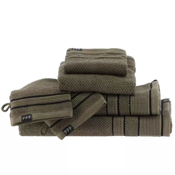 Eminza Serviette De Bain Coton (30 X 50 Cm) Black Line Vert Kaki / Noir