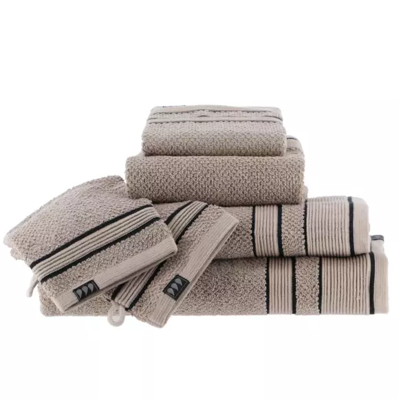 Eminza Serviette De Bain Coton (70 X 130 Cm) Black Line Gris Ficelle / Noir