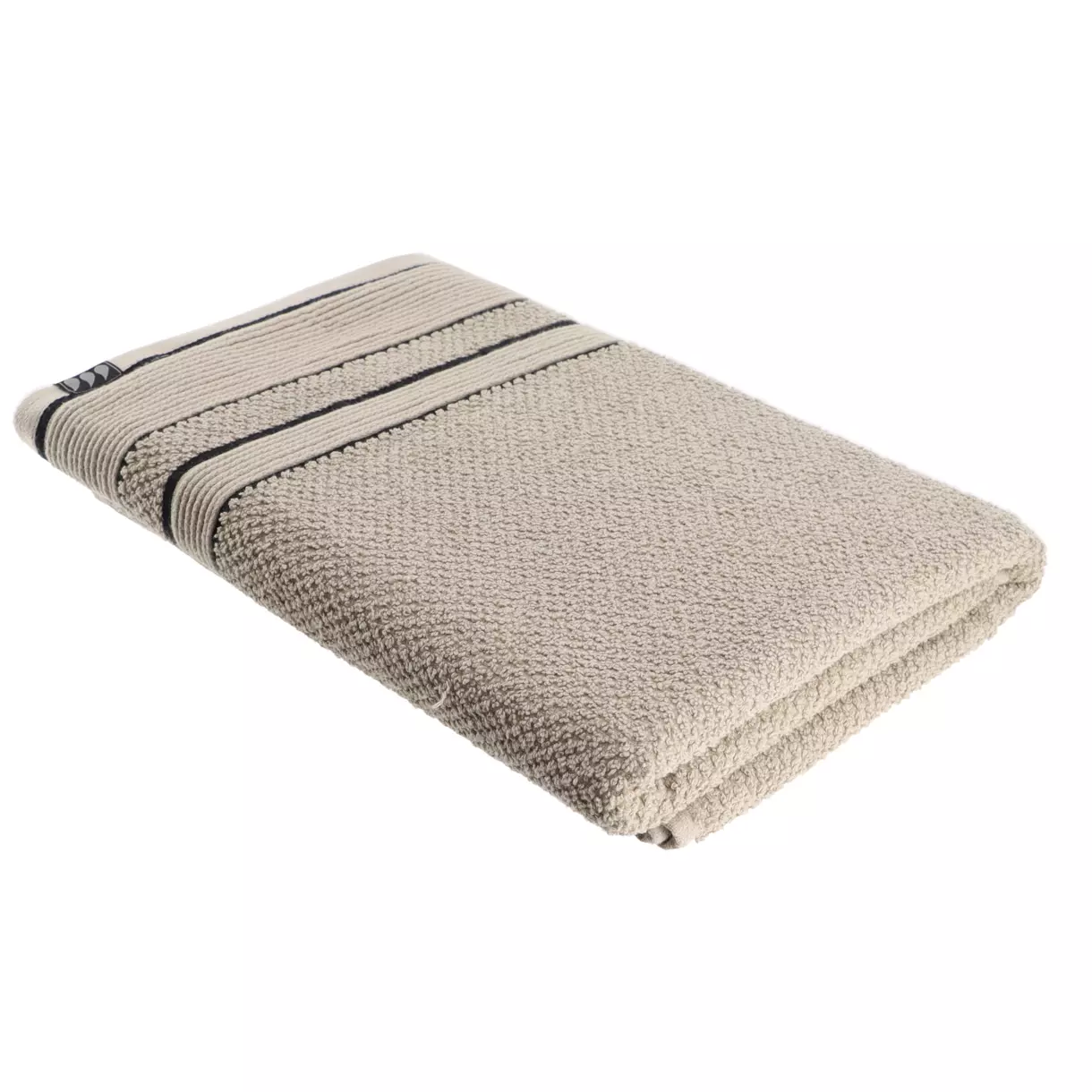 eminza Serviette de bain coton (70 x 130 cm) Black Line Gris ficelle / noir