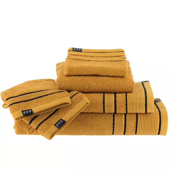 Eminza Serviette De Bain Coton (70 X 130 Cm) Black Line Jaune Ocre / Noir