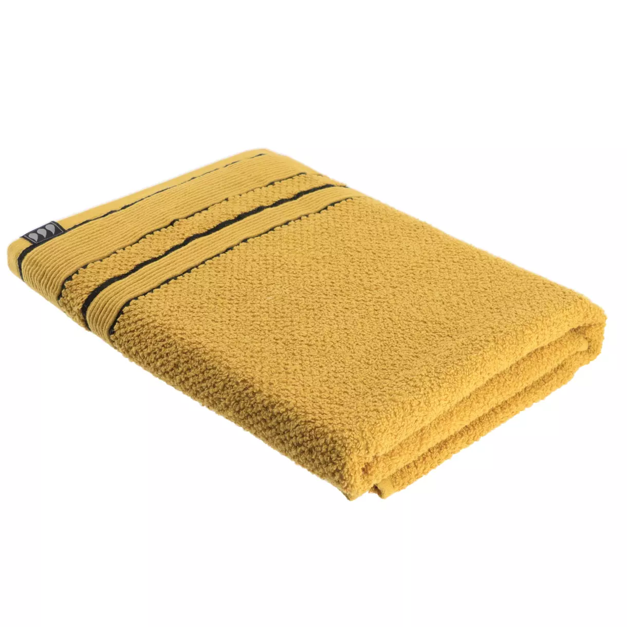 eminza Serviette de bain coton (70 x 130 cm) Black Line Jaune ocre / noir