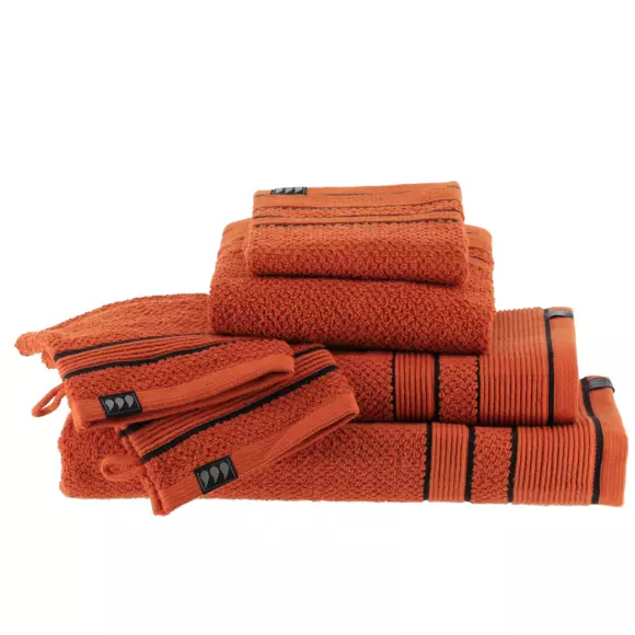 Eminza Serviette De Bain Coton (70 X 130 Cm) Black Line Terracotta / Noir