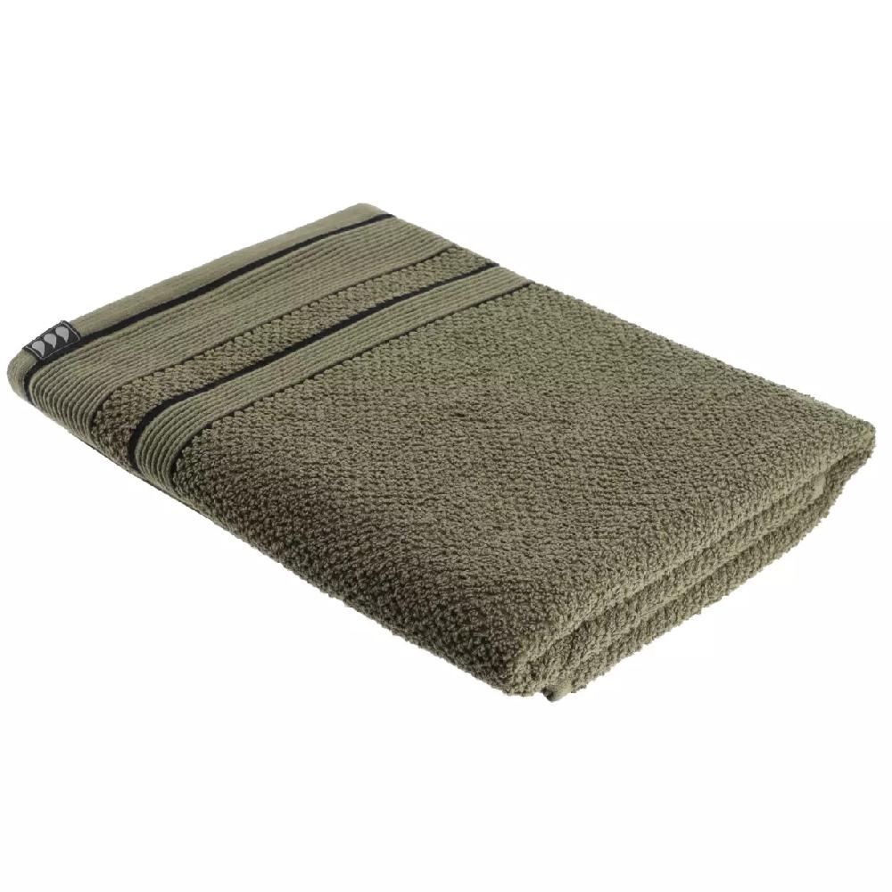 eminza Serviette de bain coton (70 x 130 cm) Black Line Vert kaki / noir