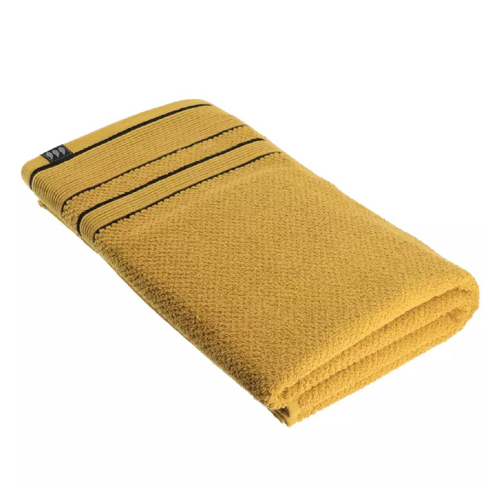 eminza Serviette de bain coton (90 x 150 cm) Black Line Jaune ocre / noir