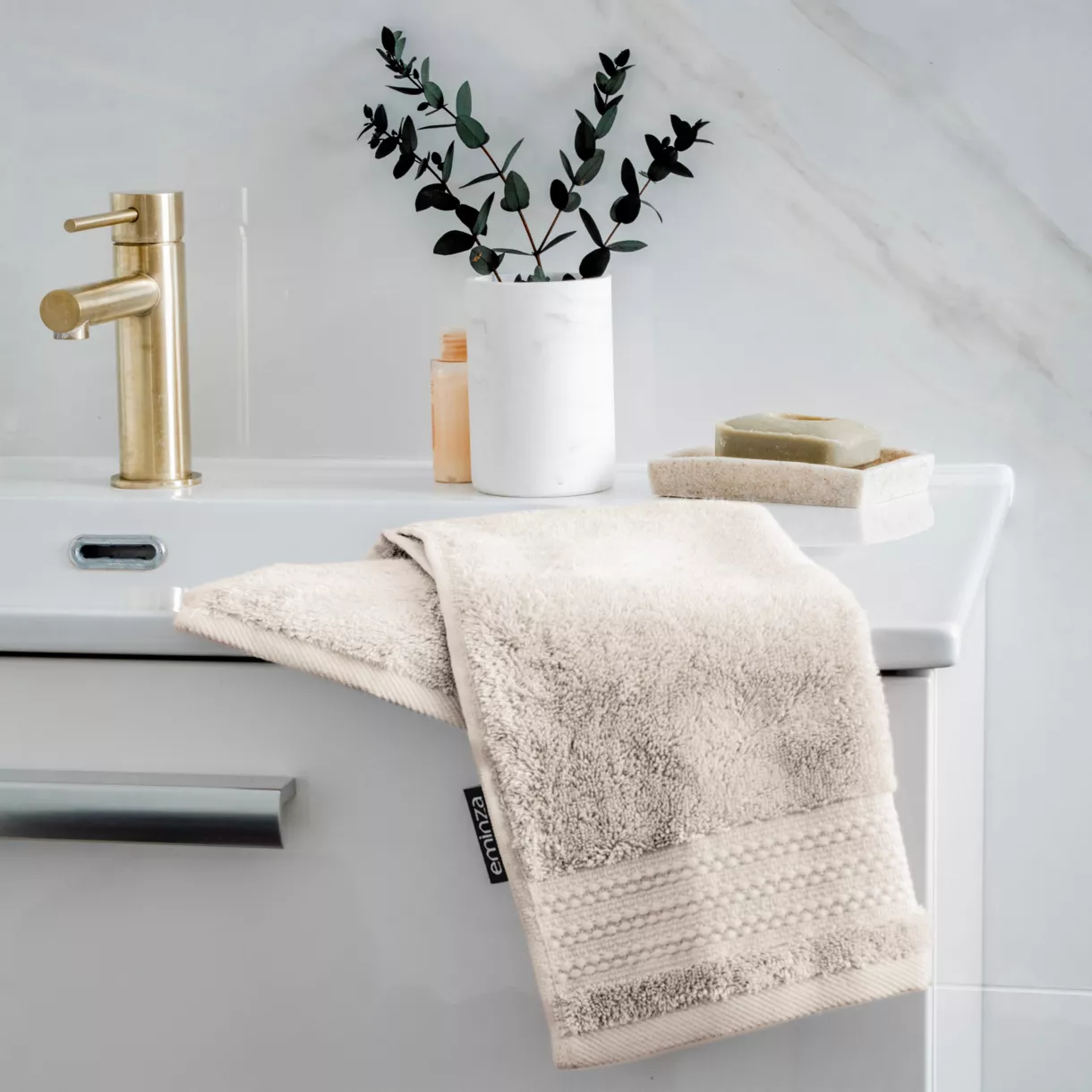 eminza Serviette de bain coton bio (30 x 50 cm) Méline Beige pampa