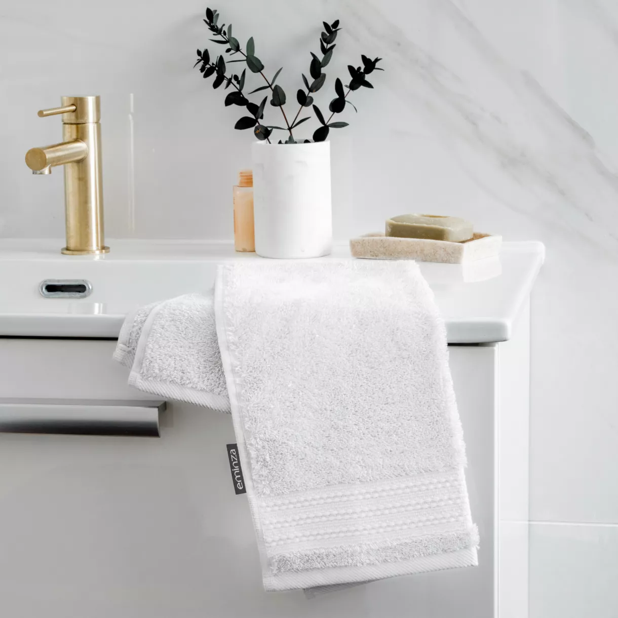 eminza Serviette de bain coton bio (30 x 50 cm) Méline Blanc chantilly