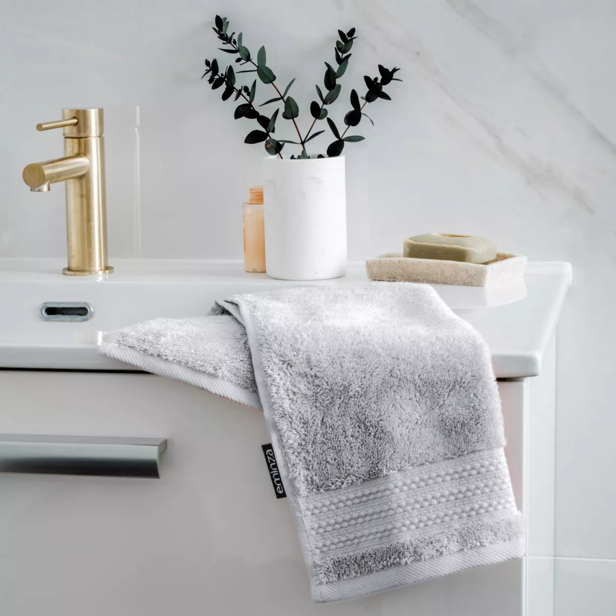 eminza Serviette de bain coton bio (30 x 50 cm) Méline Gris nuage