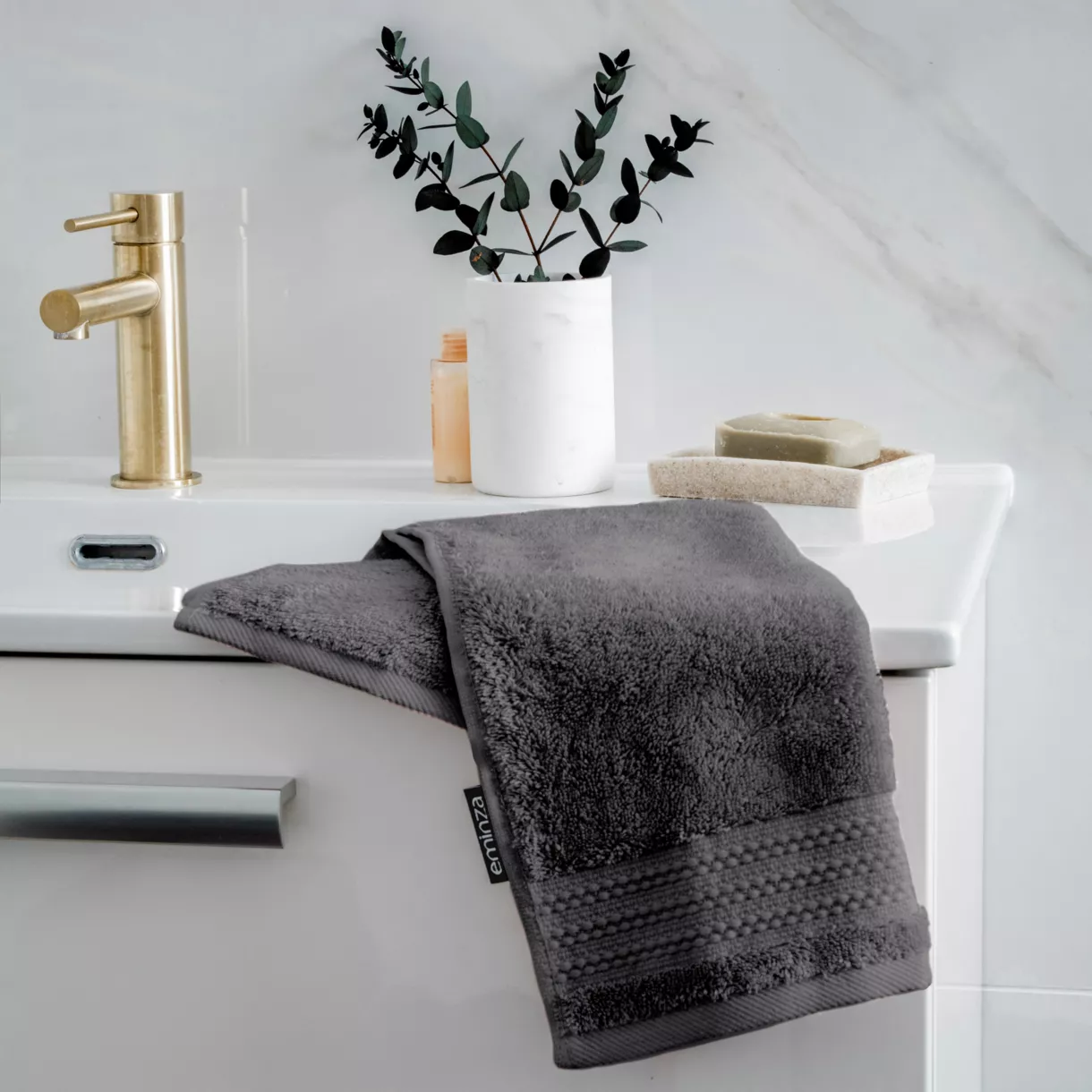 eminza Serviette de bain coton bio (30 x 50 cm) Méline Gris orage