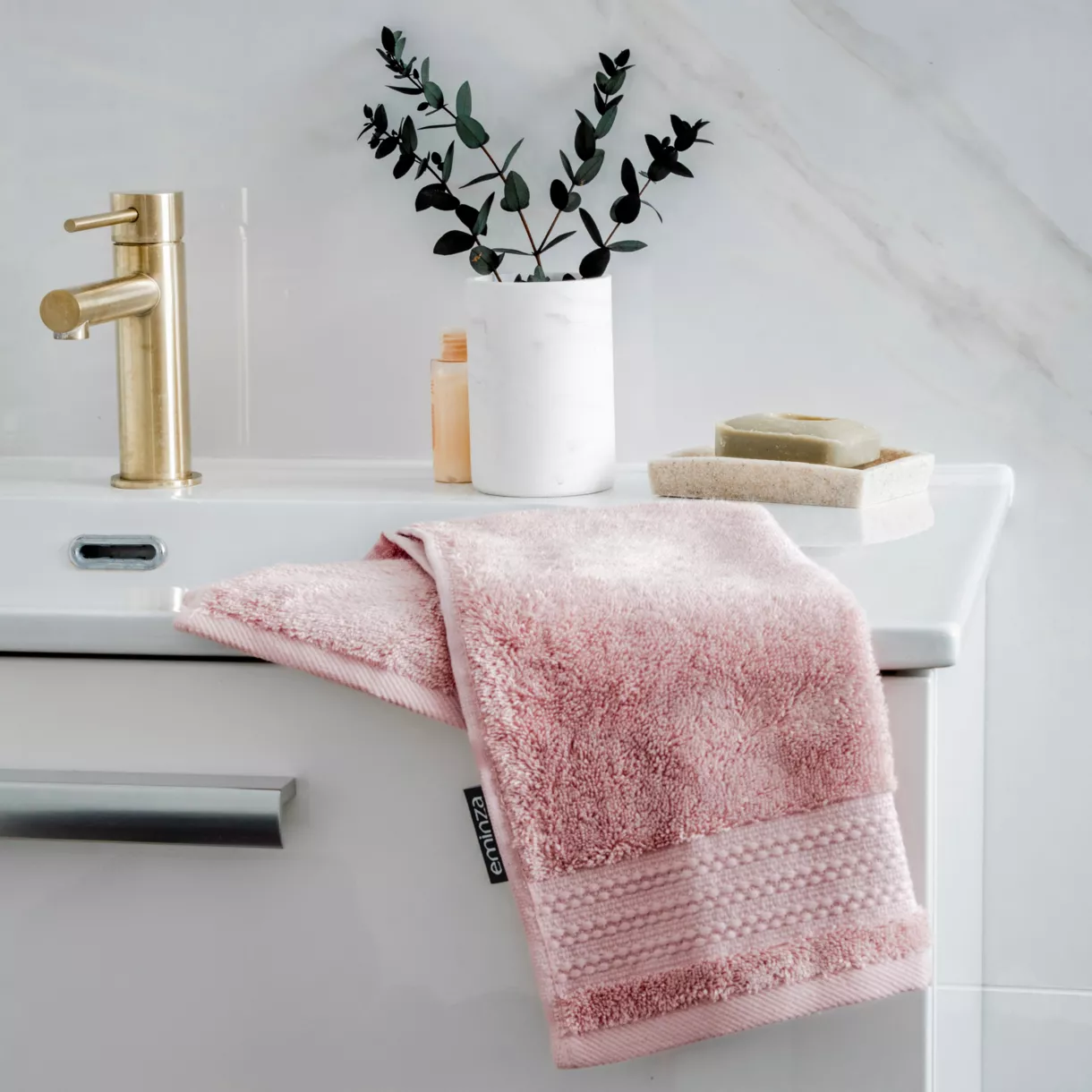 eminza Serviette de bain coton bio (30 x 50 cm) Méline Rose pêche