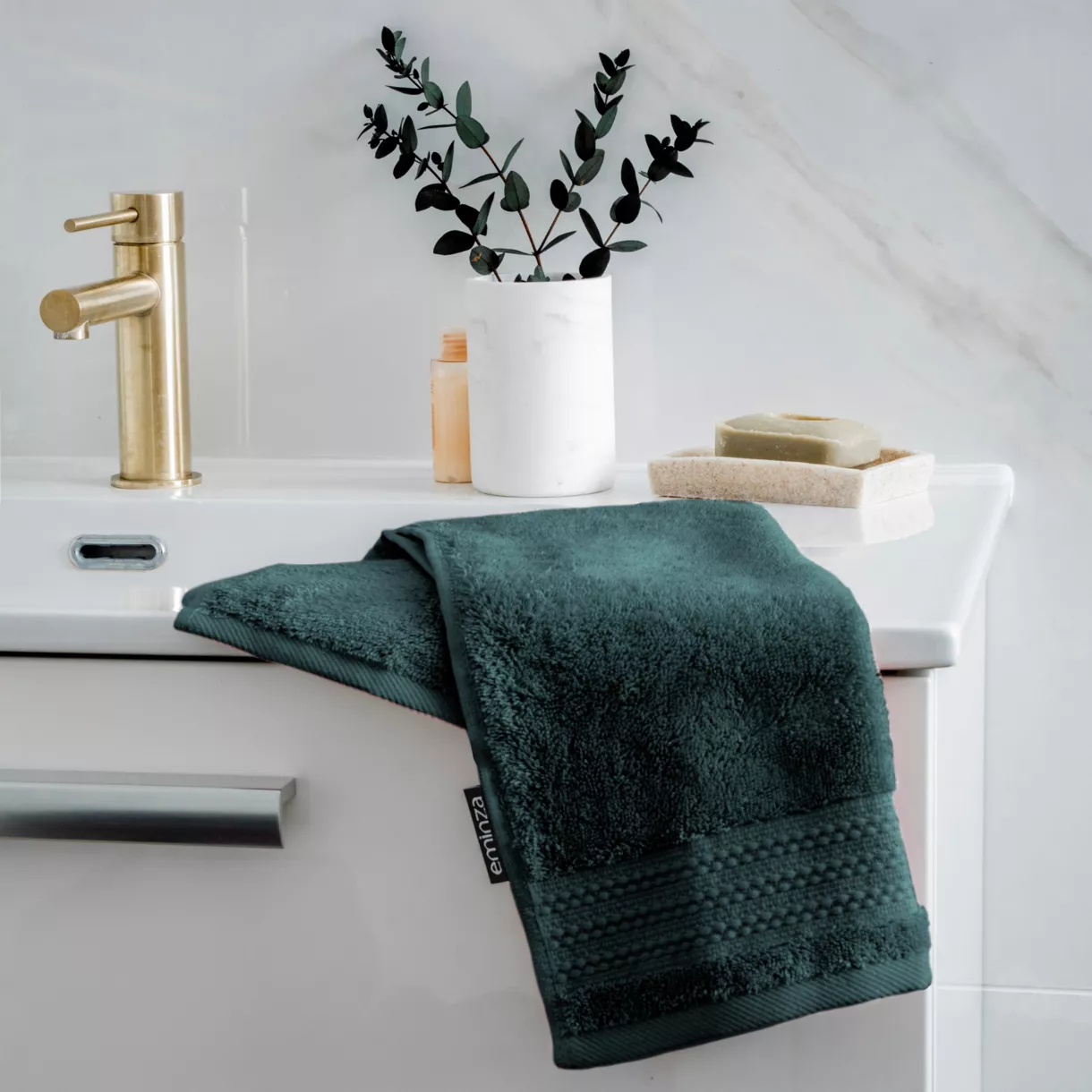 eminza Serviette de bain coton bio (30 x 50 cm) Méline Vert émeraude