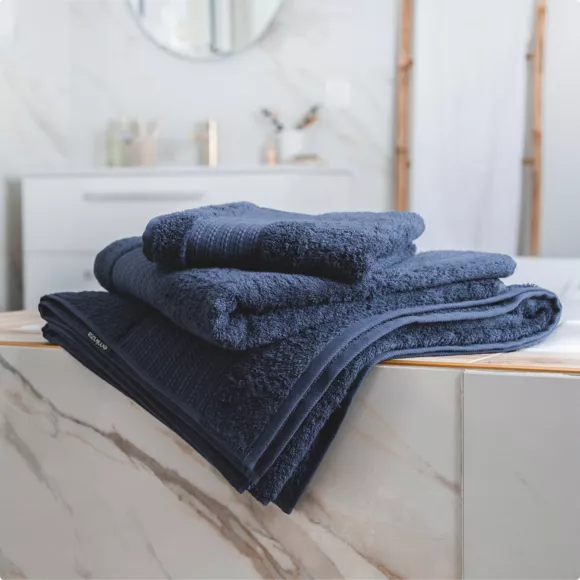 Eminza Serviette De Bain Coton Bio (50 X 90 Cm) Méline Bleu Nuit