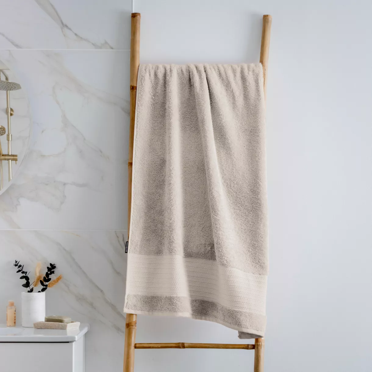 eminza Serviette de bain coton bio (70 x 130 cm) Méline Beige pampa