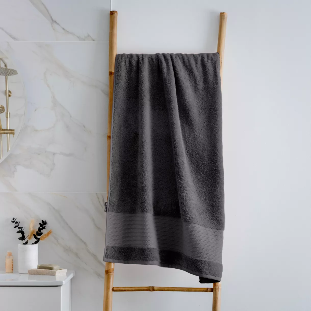 eminza Serviette de bain coton bio (70 x 130 cm) Méline Gris orage