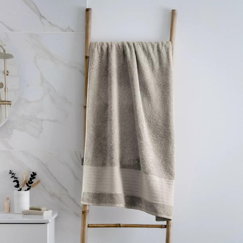 eminza Serviette de bain coton bio (70 x 130 cm) Méline Gris argile