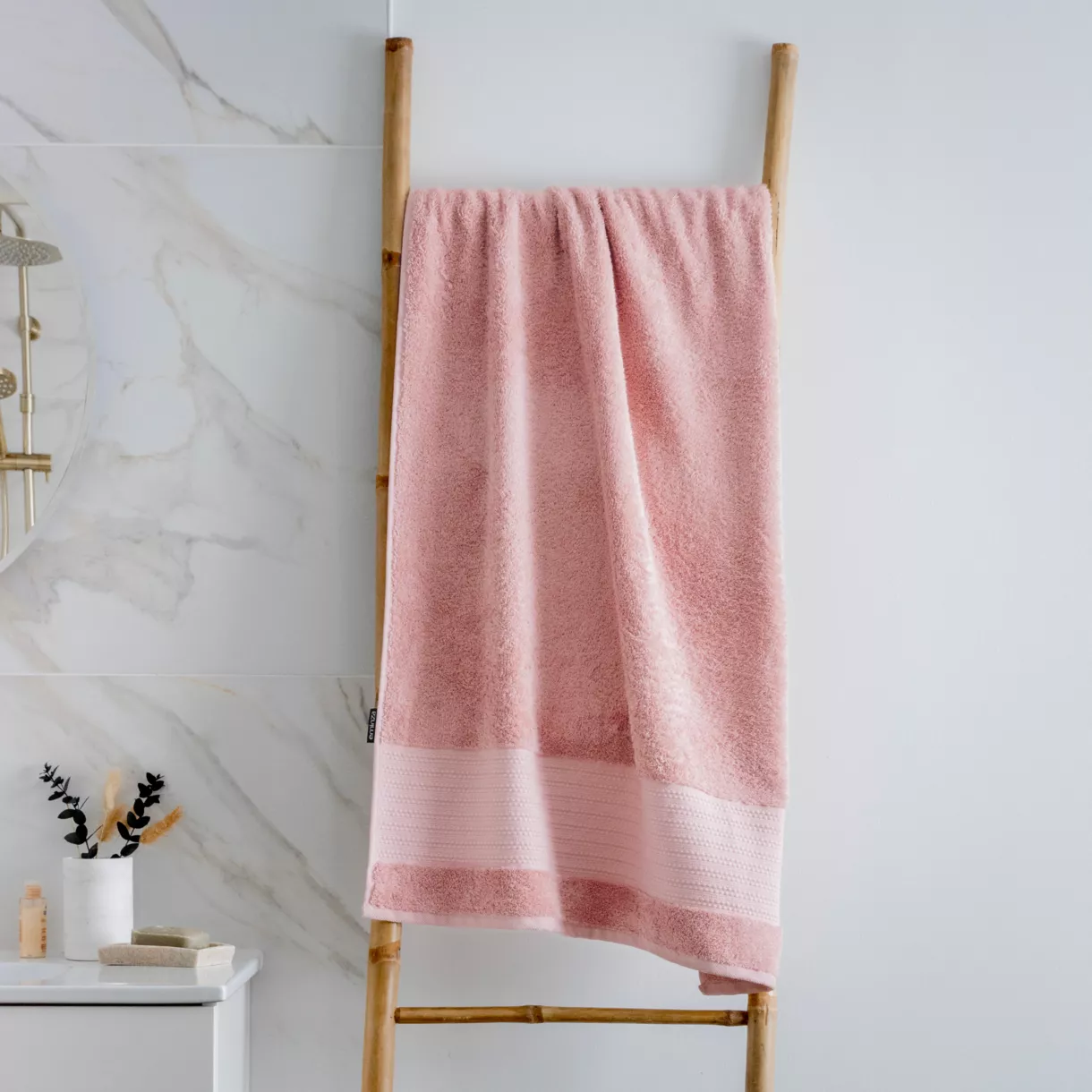 eminza Serviette de bain coton bio (70 x 130 cm) Méline Rose pêche
