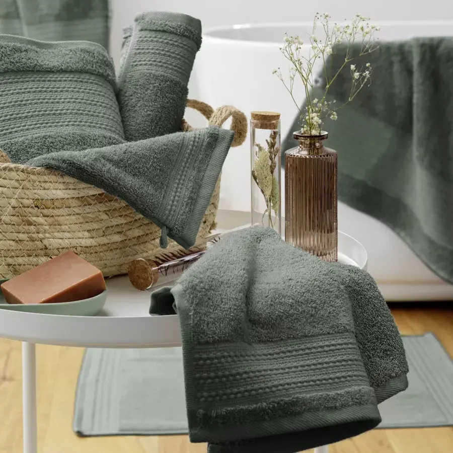 Eminza Serviette De Bain Coton Bio (70 X 130 Cm) Méline Vert Romarin