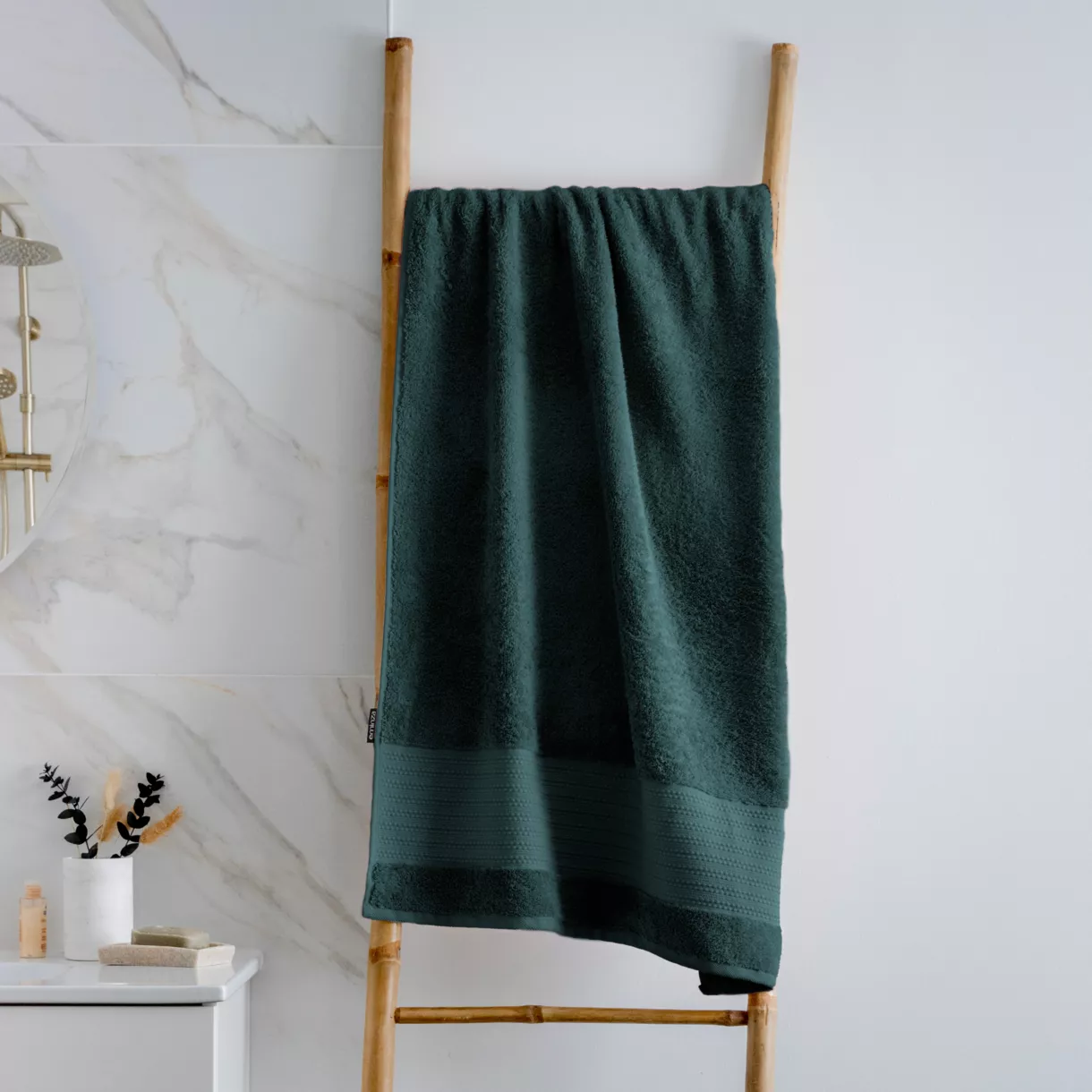 eminza Serviette de bain coton bio (70 x 130 cm) Méline Vert émeraude