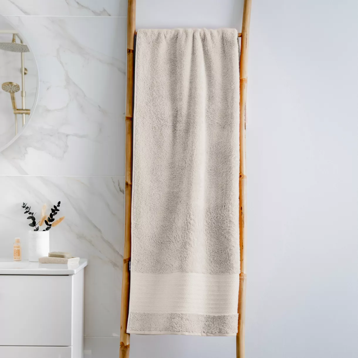 eminza Serviette de bain coton bio (90 x 150 cm) Méline Beige pampa