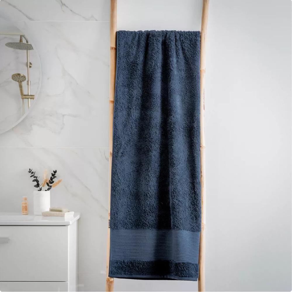 eminza Serviette de bain coton bio (90 x 150 cm) Méline Bleu nuit