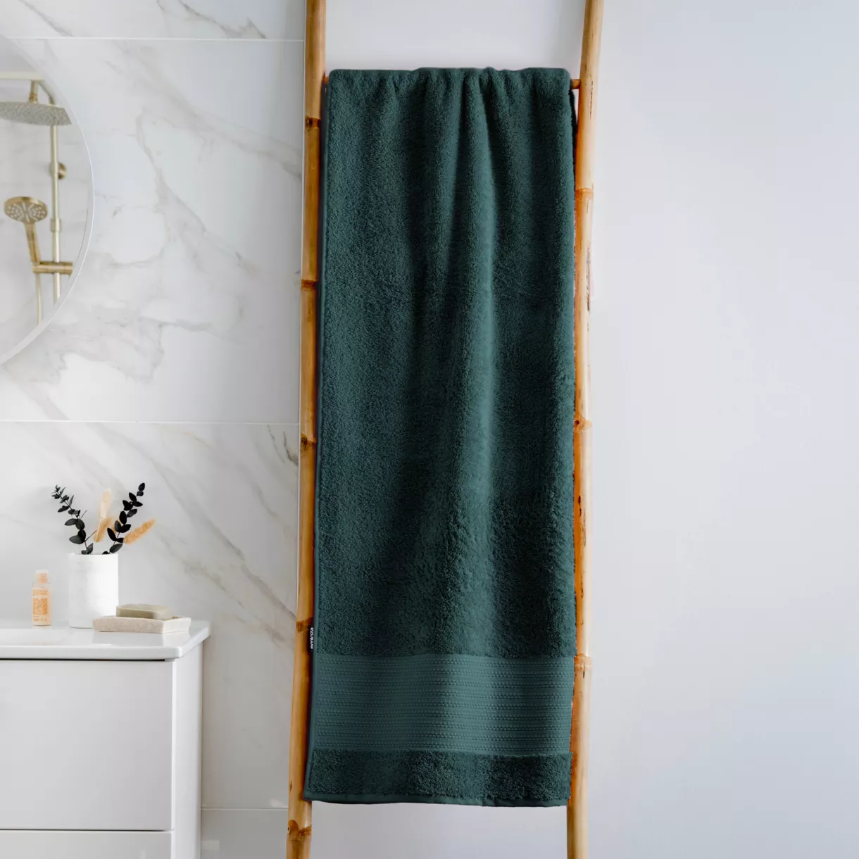 eminza Serviette de bain coton bio (90 x 150 cm) Méline Vert émeraude
