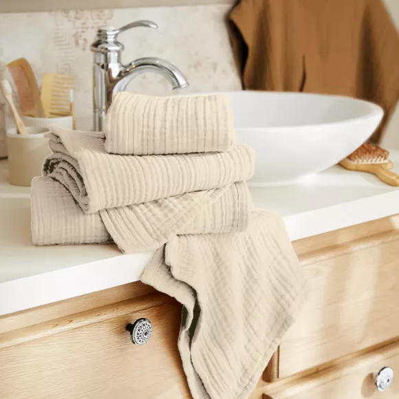 Eminza Serviette De Bain Gaze De Coton (30 X 50 Cm) Gaïa Beige Pampa