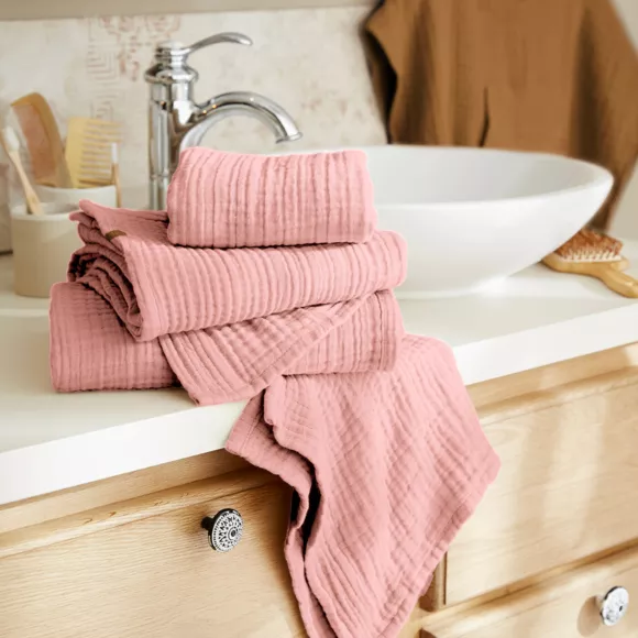 Eminza Serviette De Bain Gaze De Coton (30 X 50 Cm) Gaïa Rose Pêche