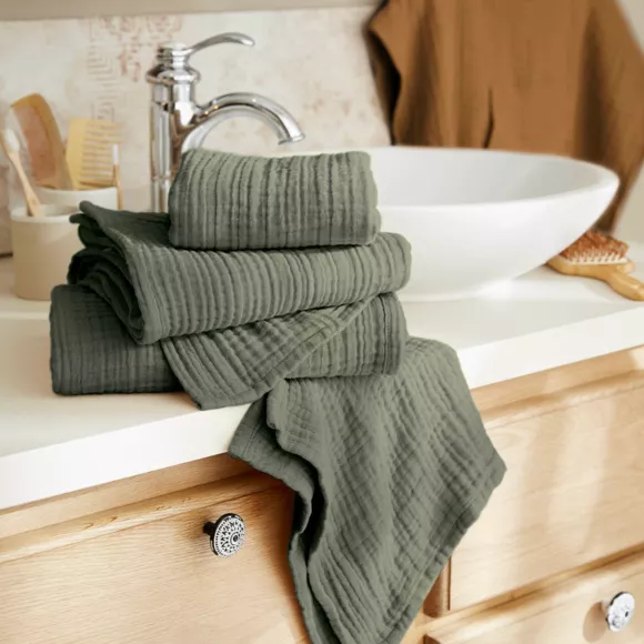 Eminza Serviette De Bain Gaze De Coton (50 X 90 Cm) Gaïa Vert Romarin