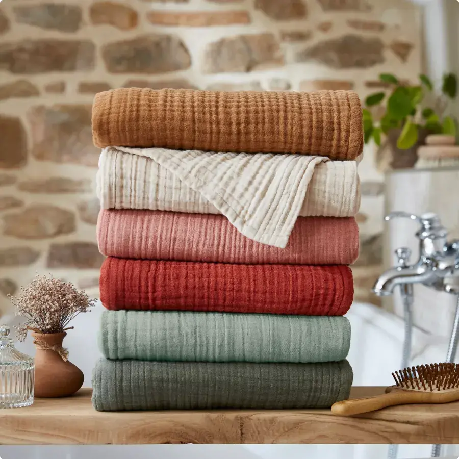 Eminza Serviette De Bain Gaze De Coton (70 X 130 Cm) Gaïa Beige Pampa