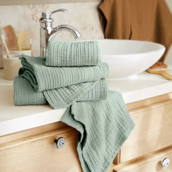 Eminza Serviette De Bain Gaze De Coton (70 X 130 Cm) Gaïa Vert Eucalyptus