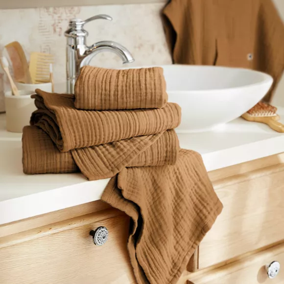 Eminza Serviette De Bain Gaze De Coton (90 X 150 Cm) Gaïa Camel