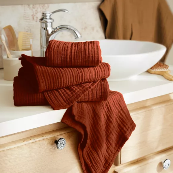 Eminza Serviette De Bain Gaze De Coton (90 X 150 Cm) Gaïa Terracotta