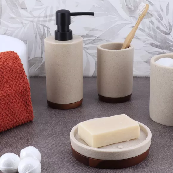 Eminza Set D'accessoires Salle De Bain Bois Acacia Naturel
