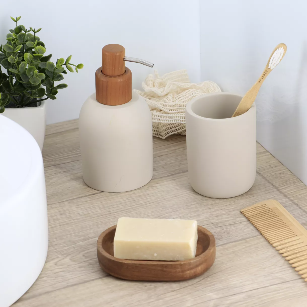 eminza Set d'accessoires salle de bain ciment Ibiza Beige