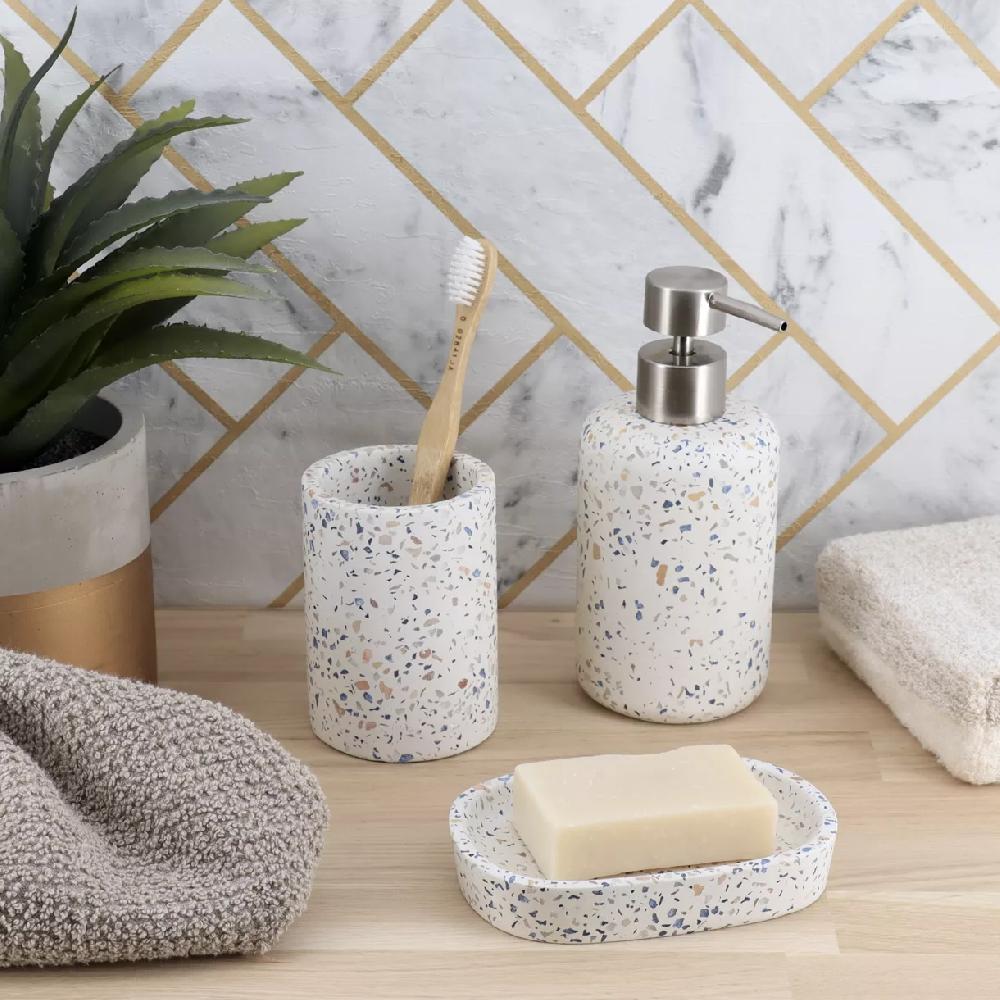 eminza Set d'accessoires salle de bain ciment Terrazzo