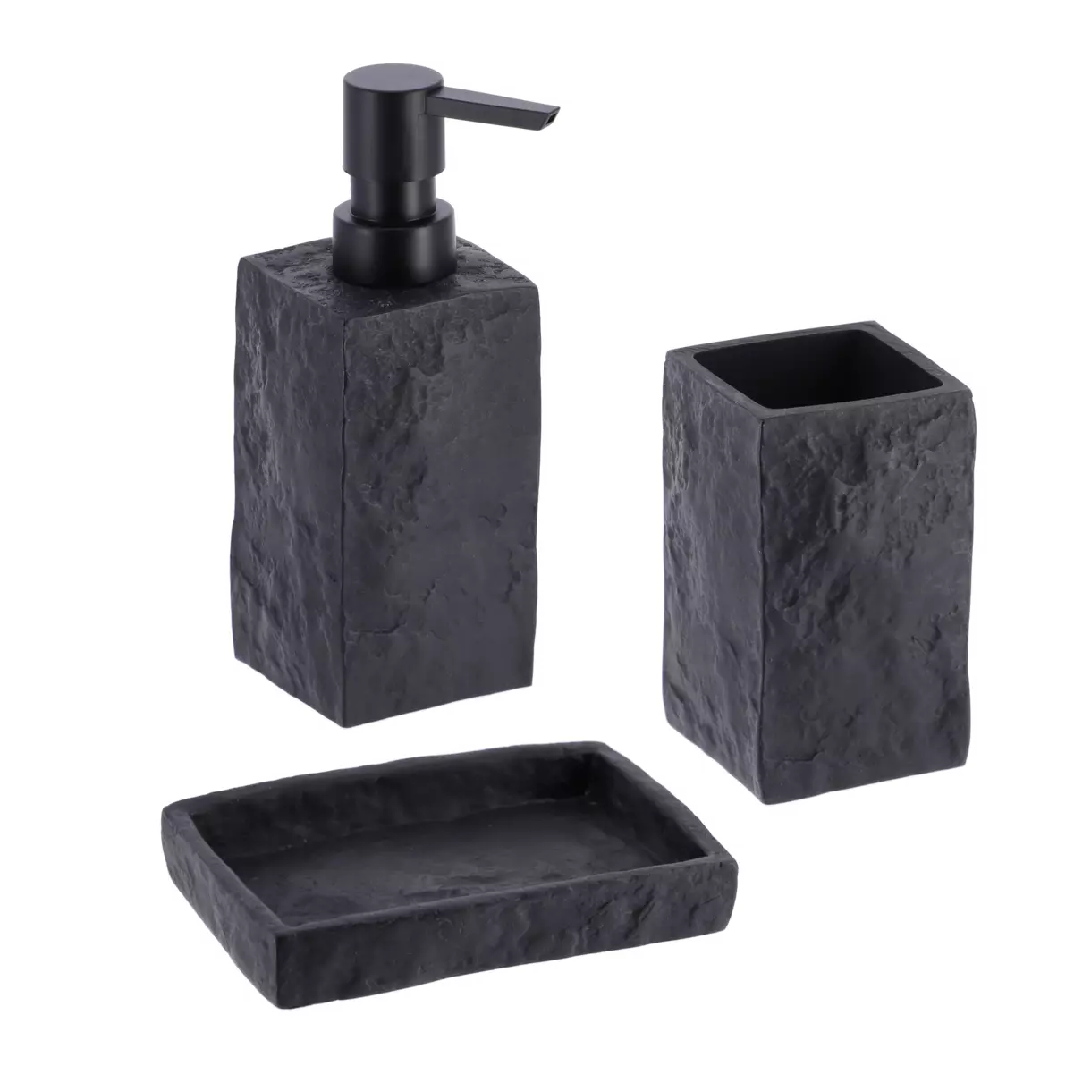 eminza Set d'accessoires salle de bain Effet Pierre Noir