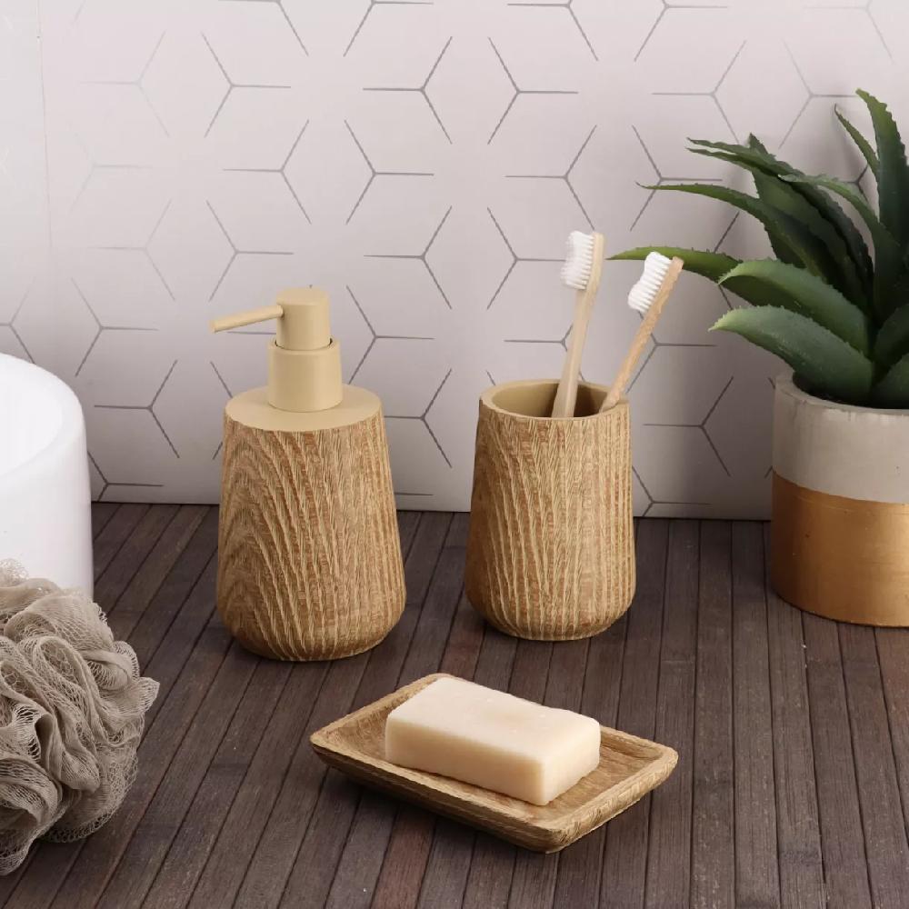 eminza Set d'accessoires salle de bain façon chêne Scandi Beige