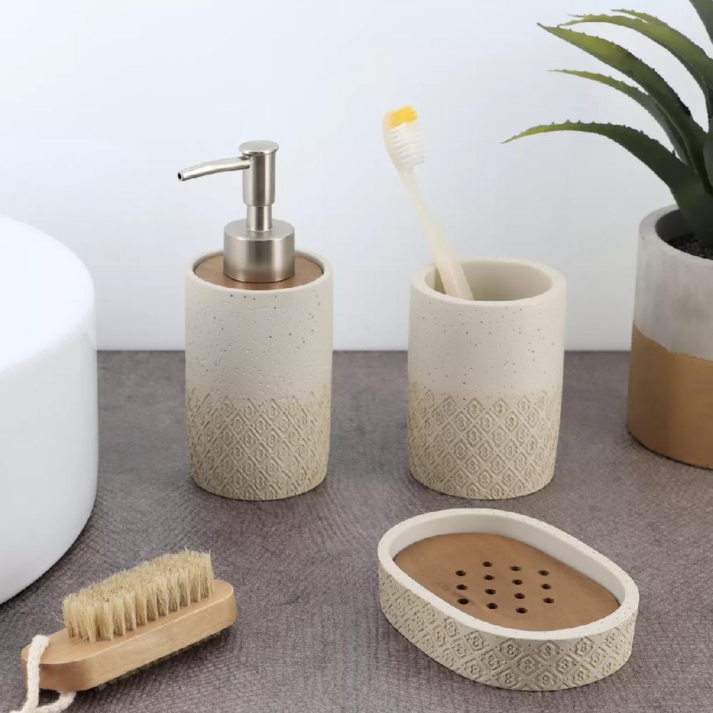 eminza Set d'accessoires salle de bain gravé Casablanca Naturel