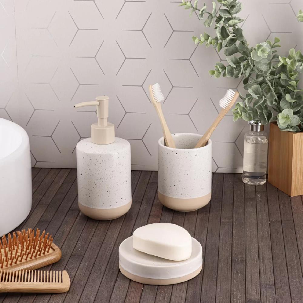 eminza Set d'accessoires salle de bain grès moucheté Pietra Beige