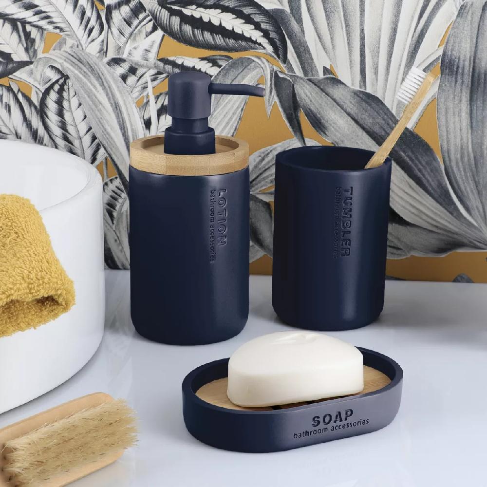 eminza Set d'accessoires salle de bain Purebamboo Bleu marine