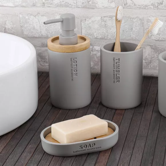 Eminza Set D'accessoires Salle De Bain Purebamboo Gris Clair