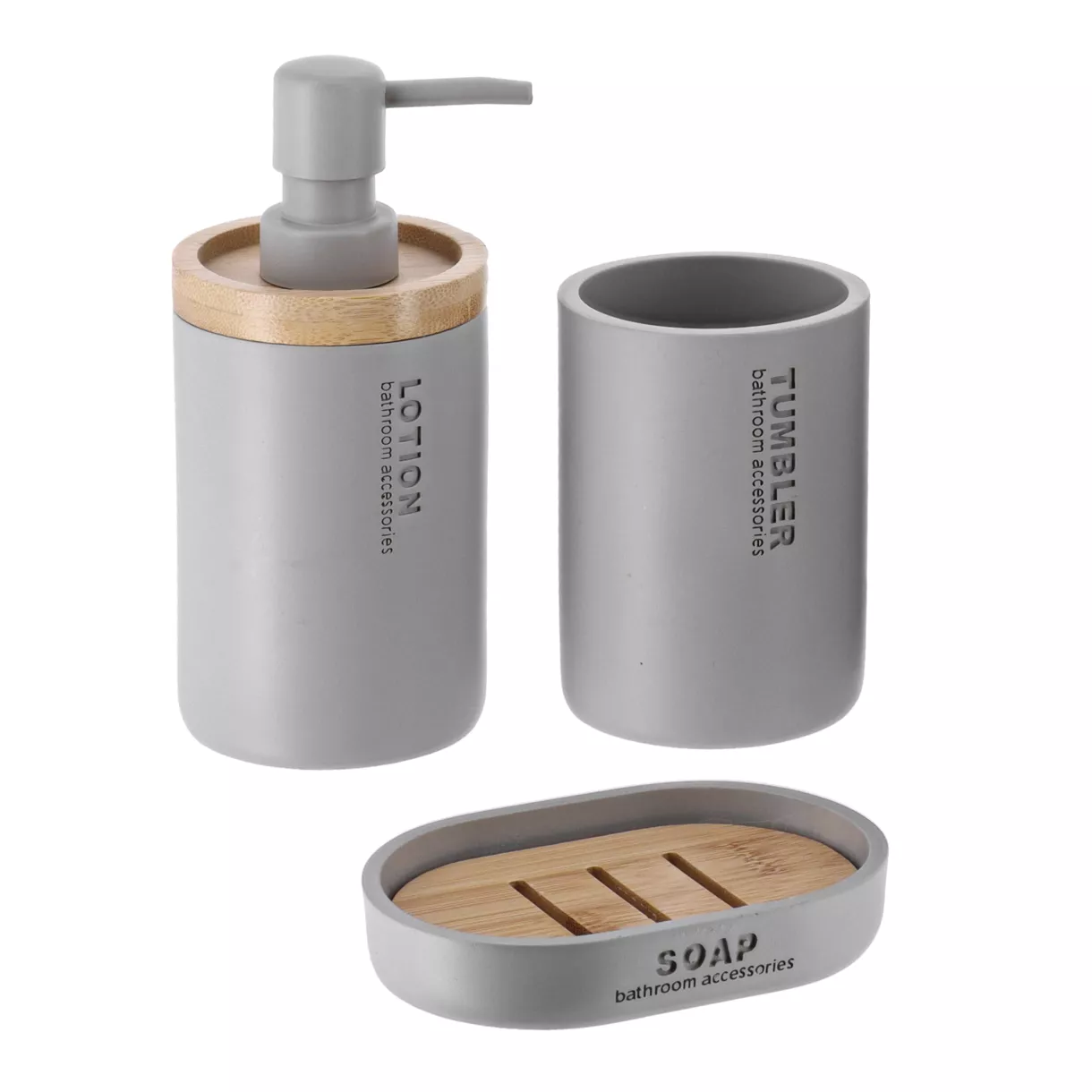eminza Set d'accessoires salle de bain Purebamboo Gris clair