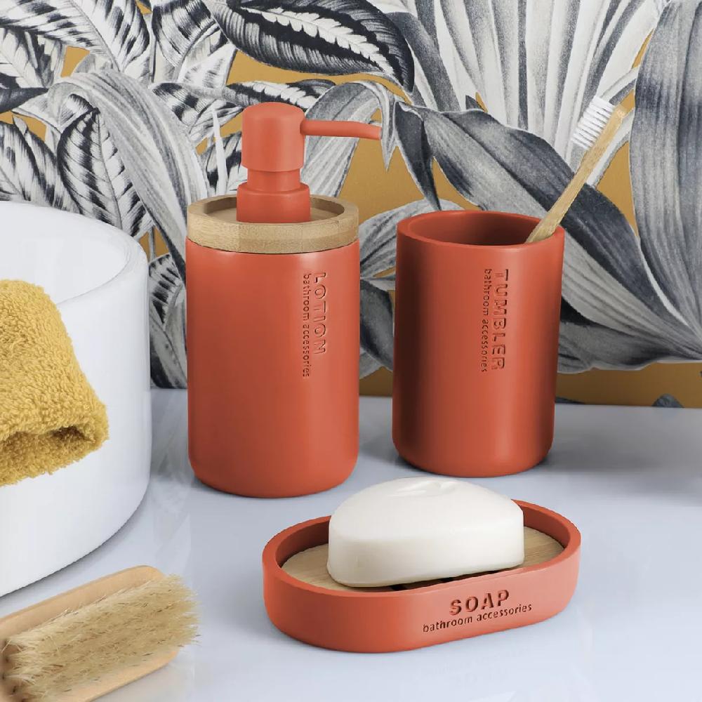 eminza Set d'accessoires salle de bain Purebamboo Terracotta