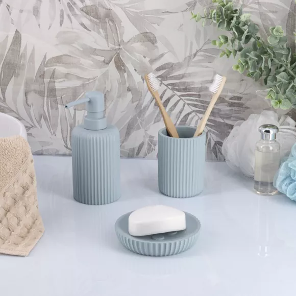 Eminza Set D'accessoires Salle De Bain Résine Strié Bleu Clair