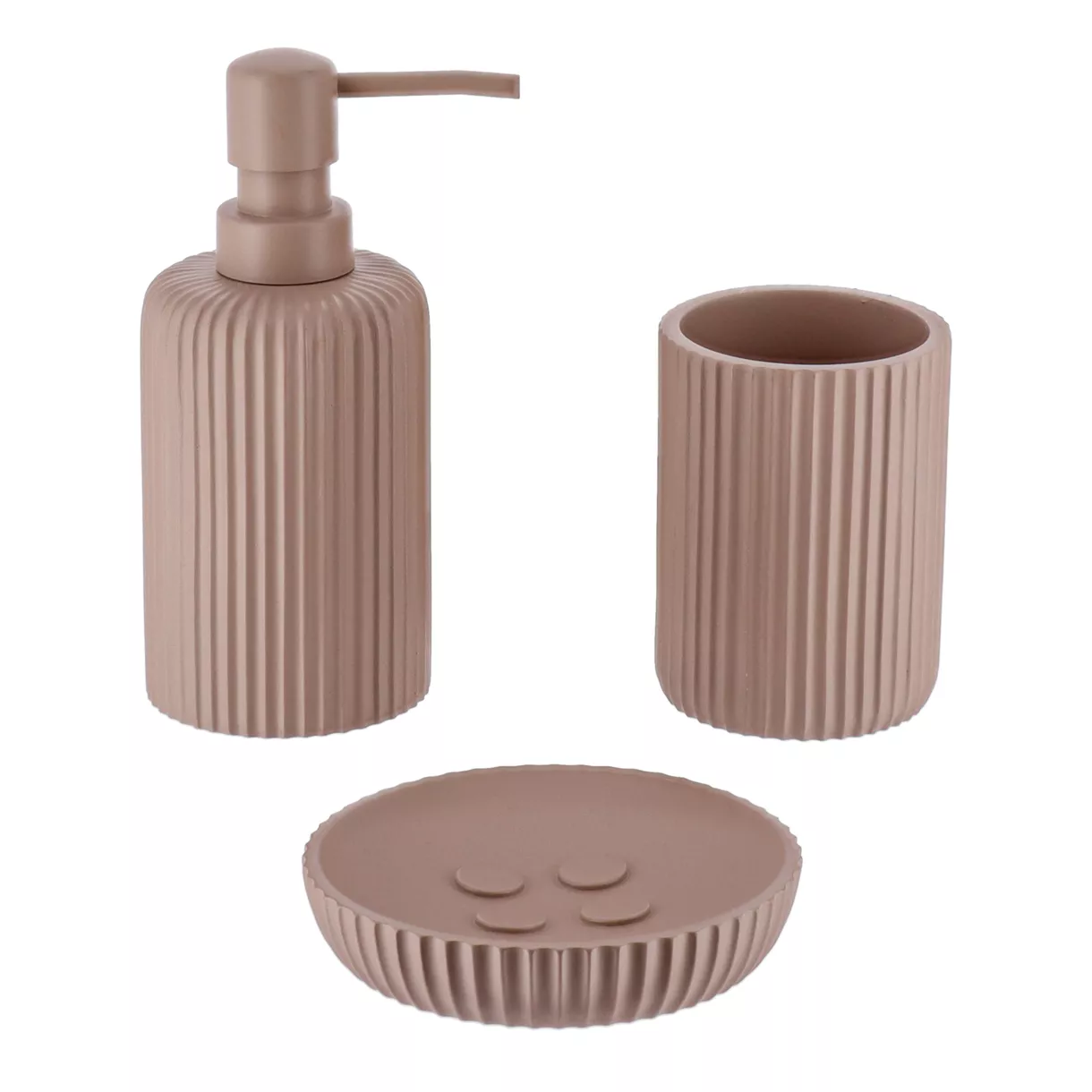 eminza Set d'accessoires salle de bain résine Strié Cappuccino