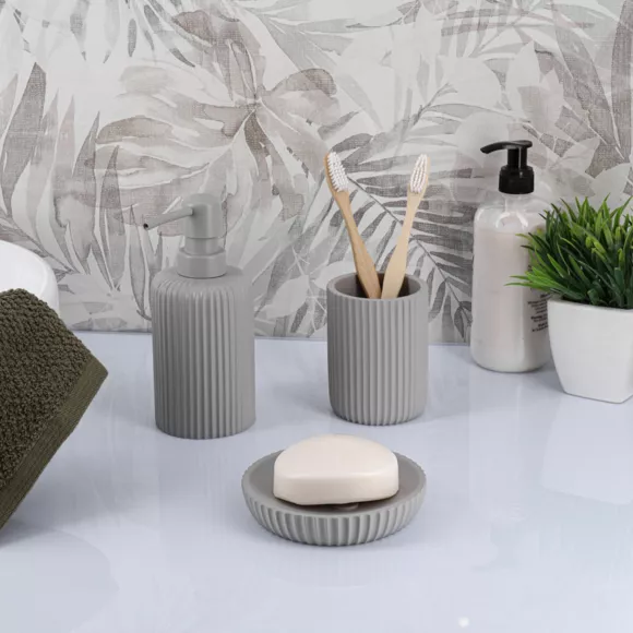 Eminza Set D'accessoires Salle De Bain Résine Strié Gris Clair
