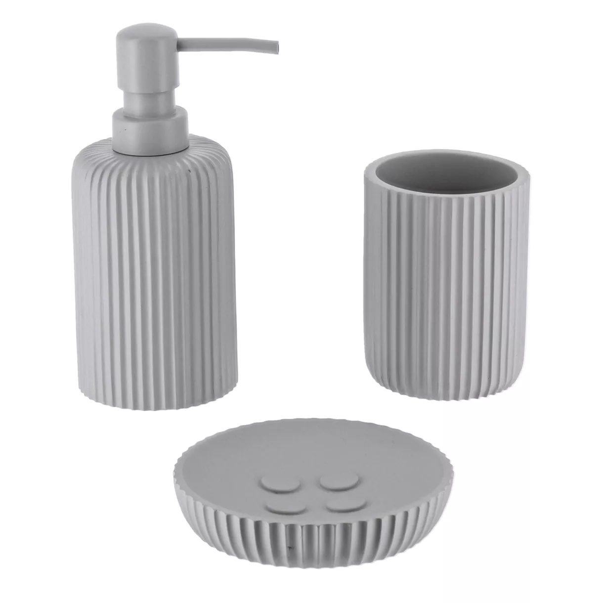 eminza Set d'accessoires salle de bain résine Strié Gris clair