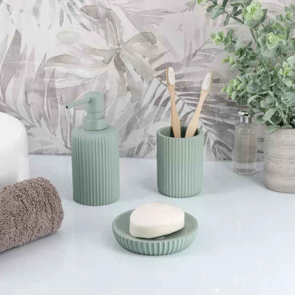 Eminza Set D'accessoires Salle De Bain Résine Strié Vert Eucalyptus