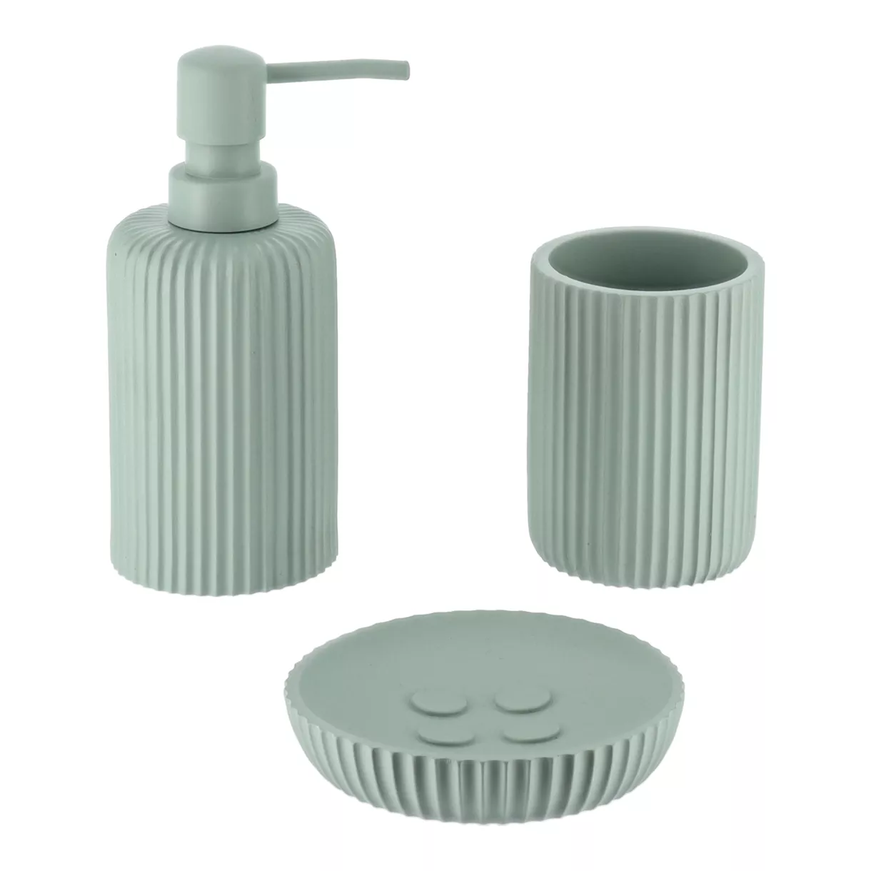 eminza Set d'accessoires salle de bain résine Strié Vert eucalyptus