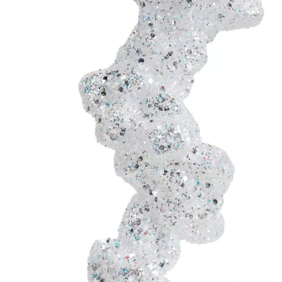 Eminza Stalactite à Suspendre (H25 Cm) Glace Blanc Pailleté